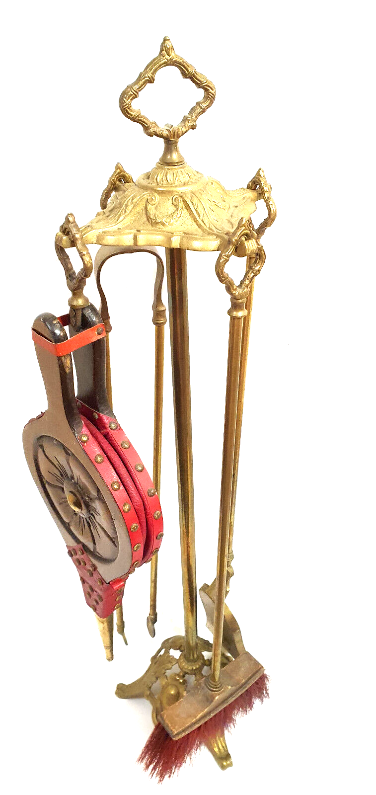 Old bronze chimney servant shovel broom bellows and clamp
