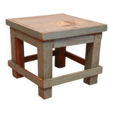 Table de chevet d’atelier en teck birman patine bleue d’origine
