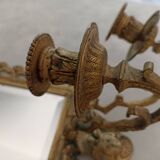 Napoleon III wall mirror with 3 bronze candlesticks and antique figures