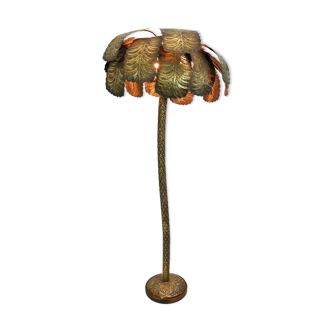 Brutalist brass palm tree floor lamp Hollywood Regency 1970s