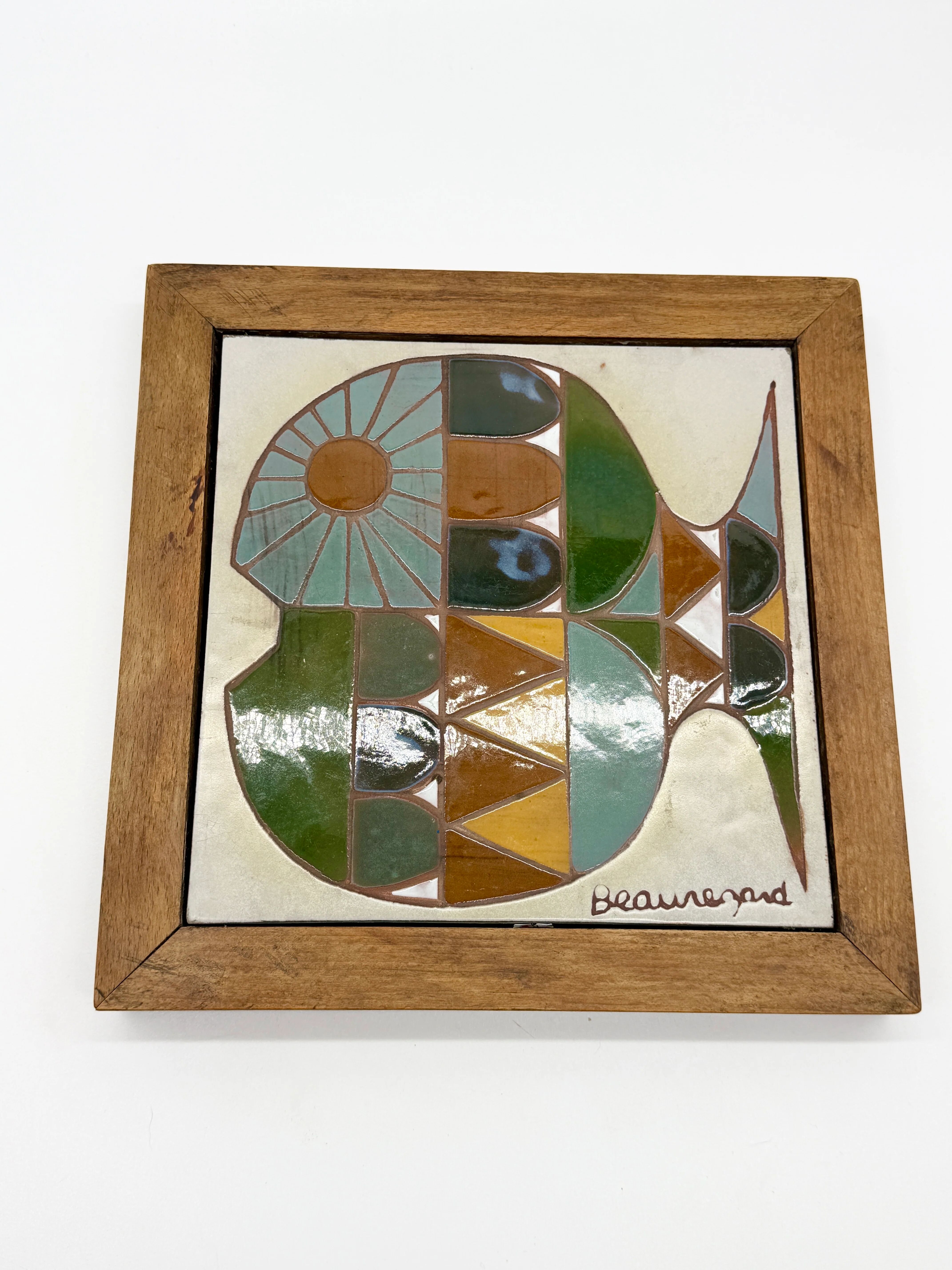 Céramique murale « poisson » signée Beauregard, 1960