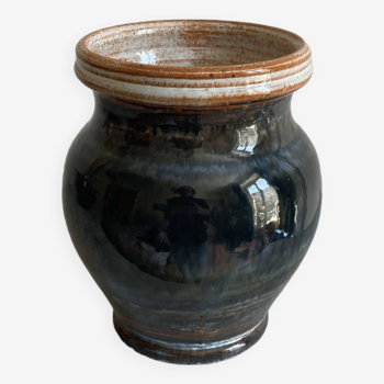 Vase céramique vintage bleu irisé