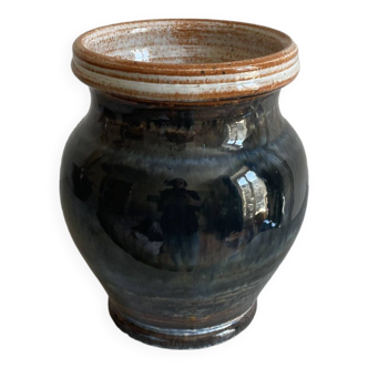 Vase céramique vintage bleu irisé