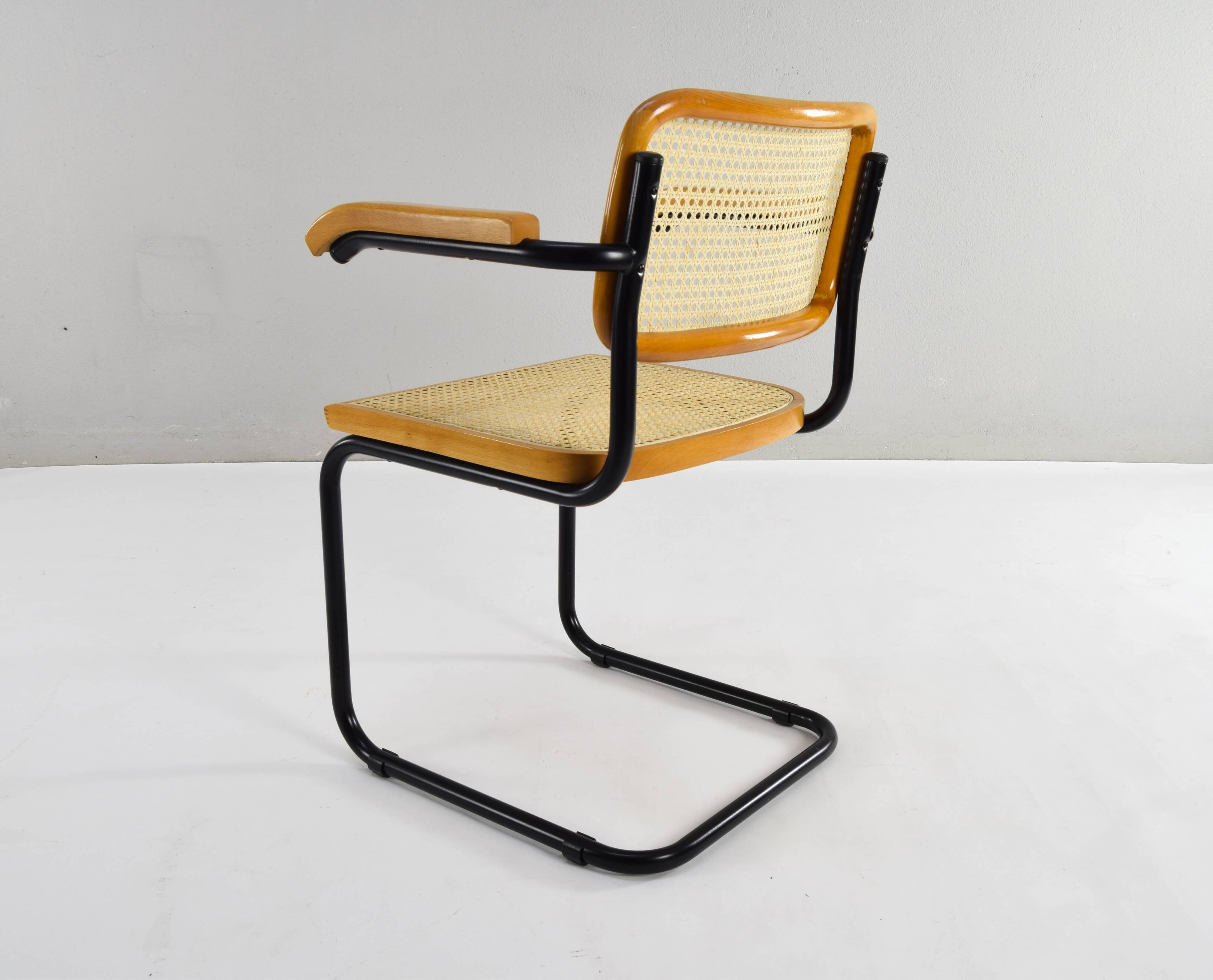 Mid Century Modern B64 Black and Beech Marcel Breuer Cesca Chair Italy 70s