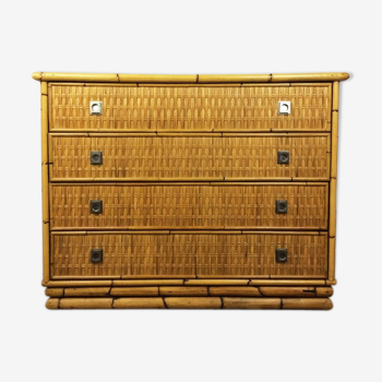 Bamboo rattan and brass chest of drawers by Dal Vera, 1960