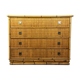 Bamboo rattan and brass chest of drawers by Dal Vera, 1960