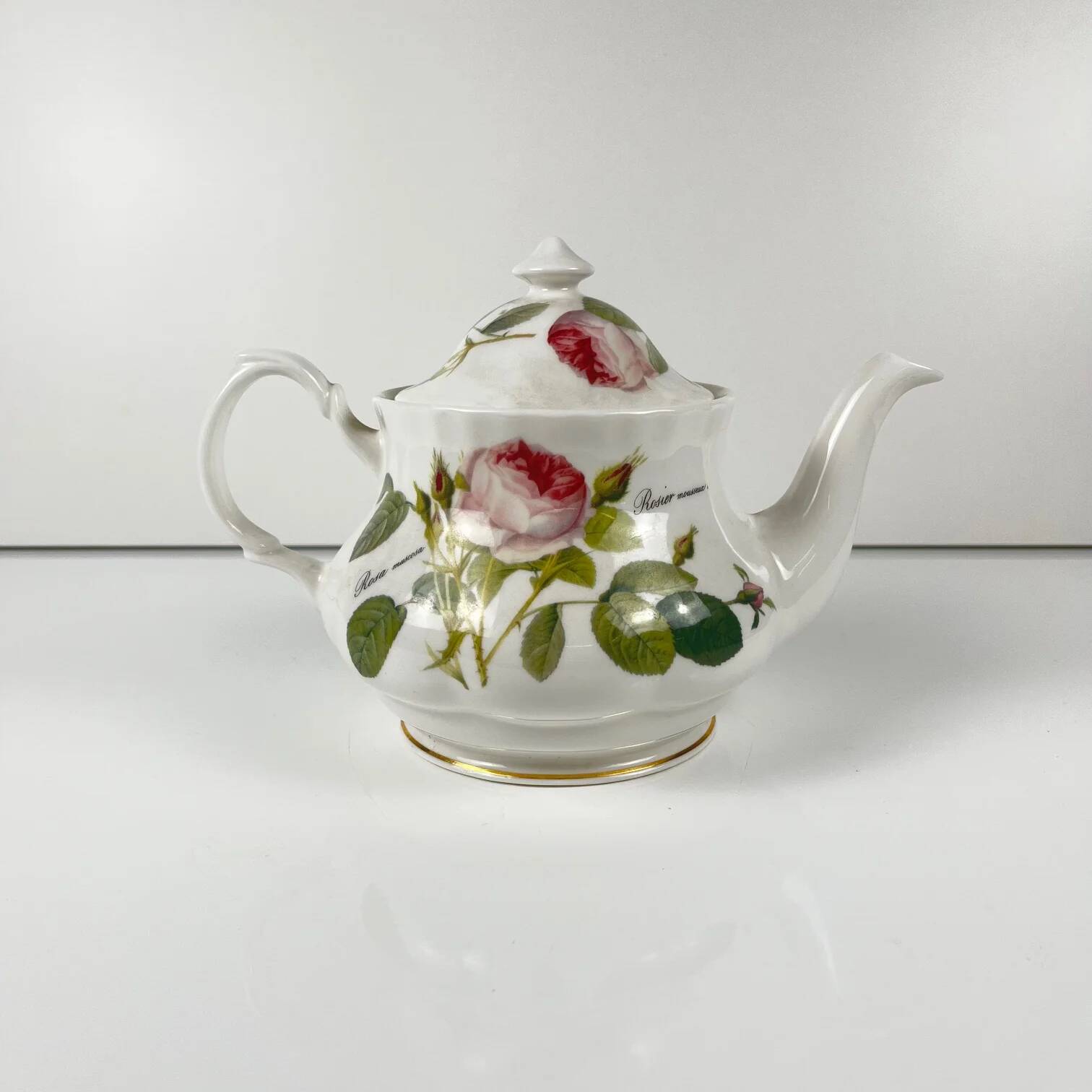 Redouté rose teapot, Roy Kirkham, England, 1996