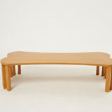 Coffee table signed by Vincent Poujardieu free form in oak 1992