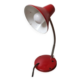 Articulated vintage red metal factory desk lamp