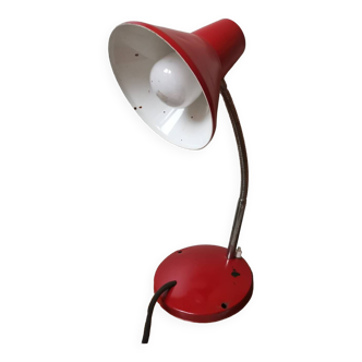 Articulated vintage red metal factory desk lamp