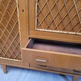 Armoire commode bois et rotin 1960