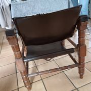 Vintage Iranian armchair wood & leather – Safari style – 60s/70s
