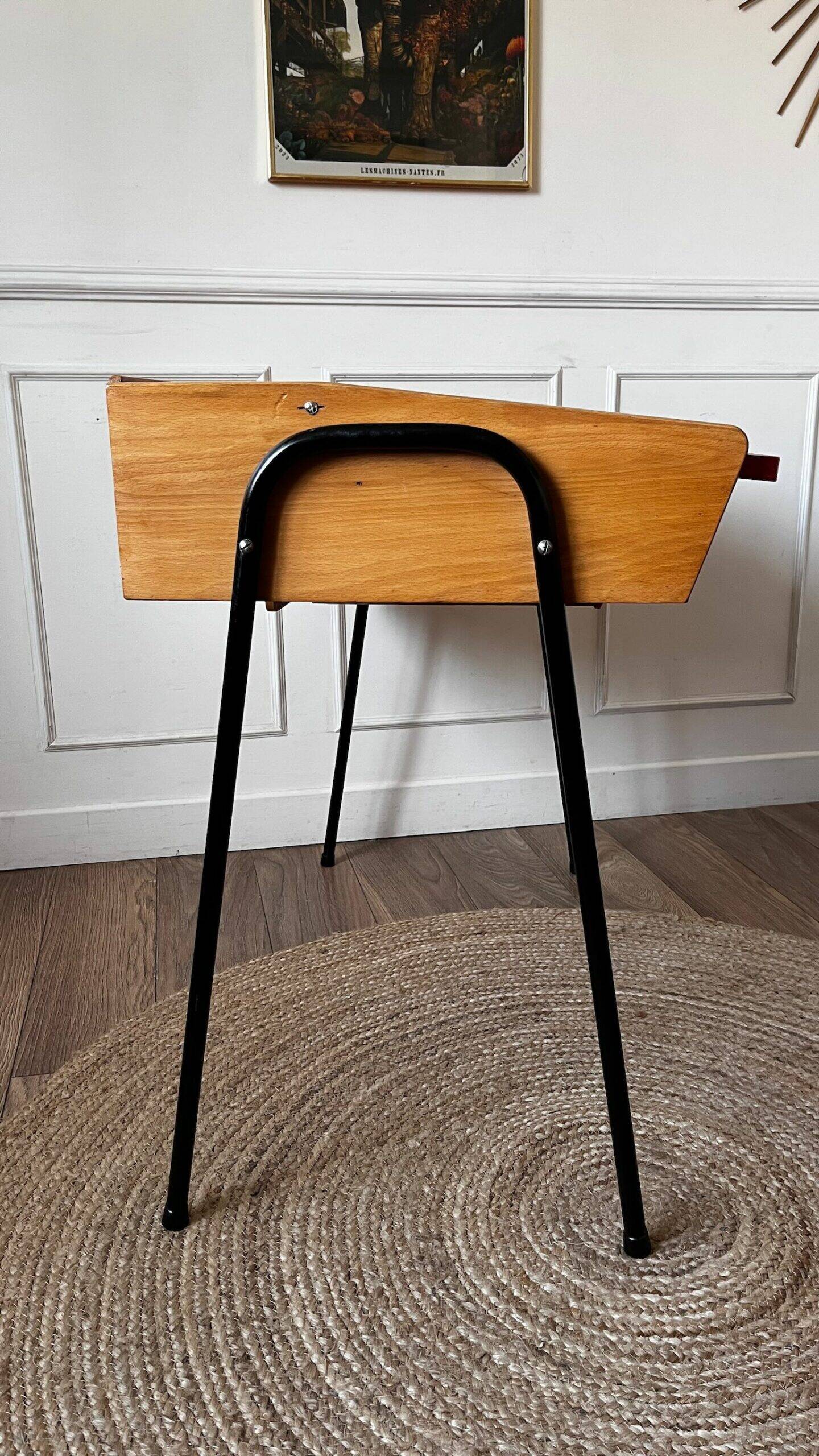 Small vintage red and wood desk