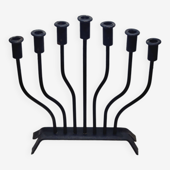 FOLK ART - JUDAICA Menorah Old Candlestick 7 arms of light in wrought iron