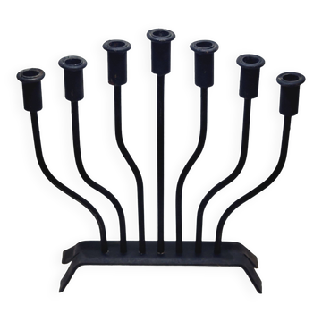 FOLK ART - JUDAICA Menorah Old Candlestick 7 arms of light in wrought iron