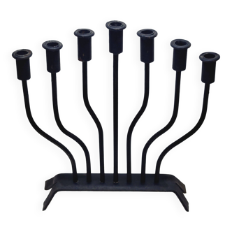 FOLK ART - JUDAICA Menorah Old Candlestick 7 arms of light in wrought iron