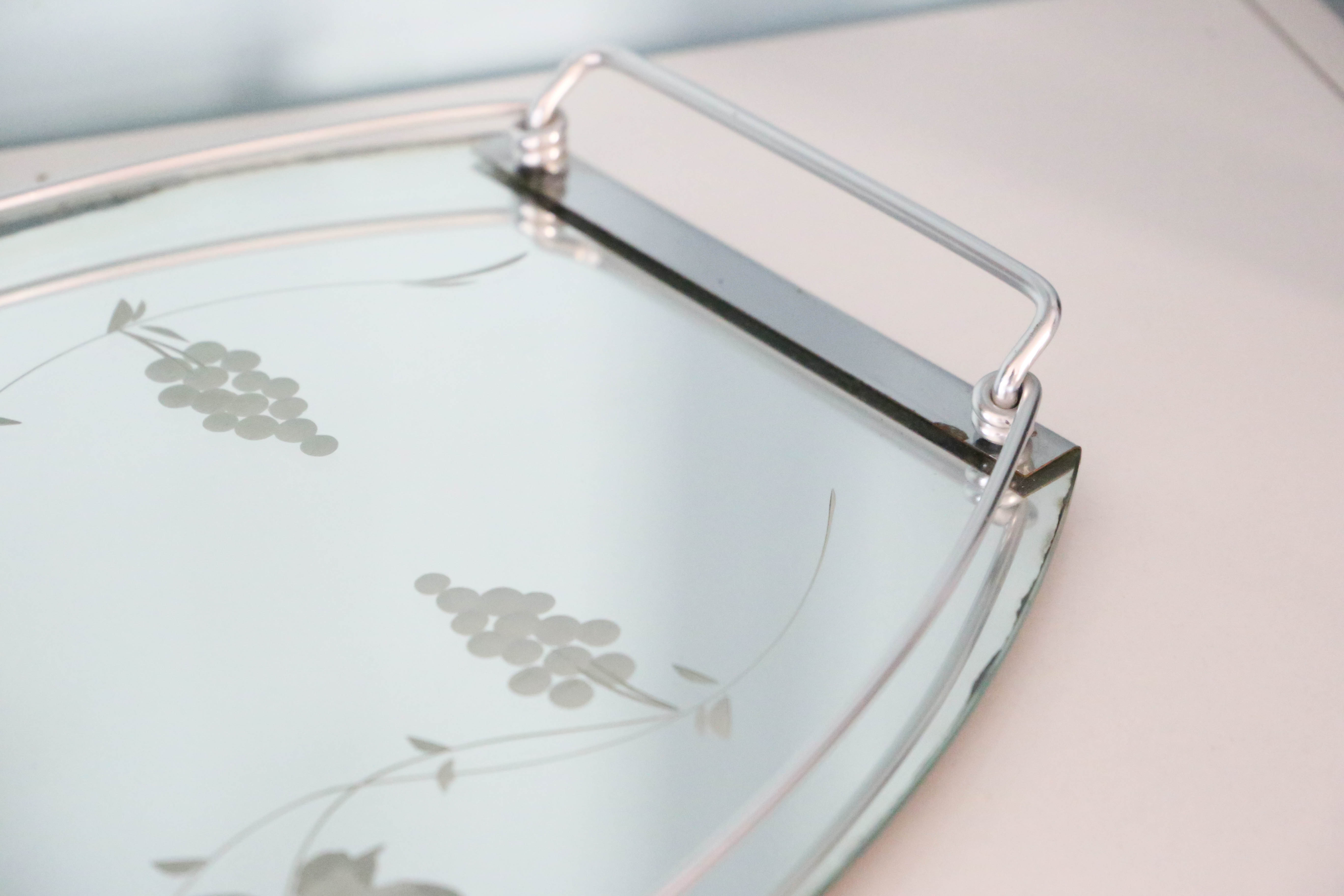 Plateau ovale miroir, années 50, vintage