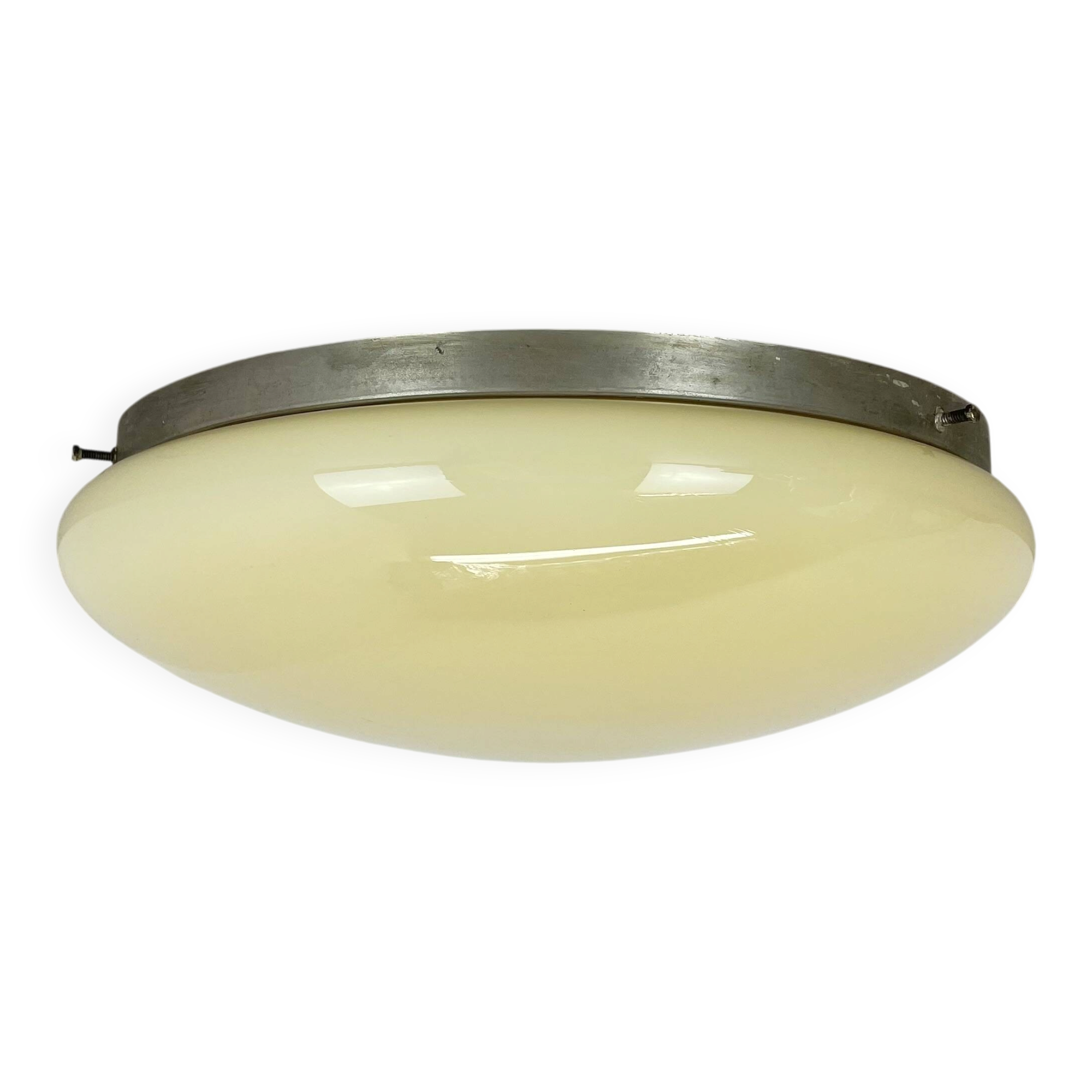 Large modernist art deco metal plafoniere ceiling flushmount light, france