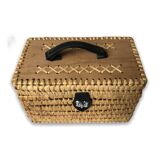 Wicker trunk, wood and leather