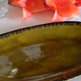 Plat de service ovale ancien vert olive  Gien France