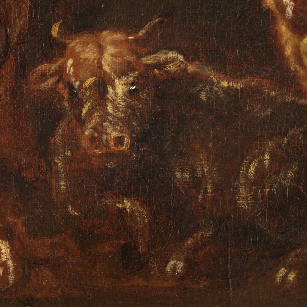 Italian painting from the 17th century, landscape with grazing animals