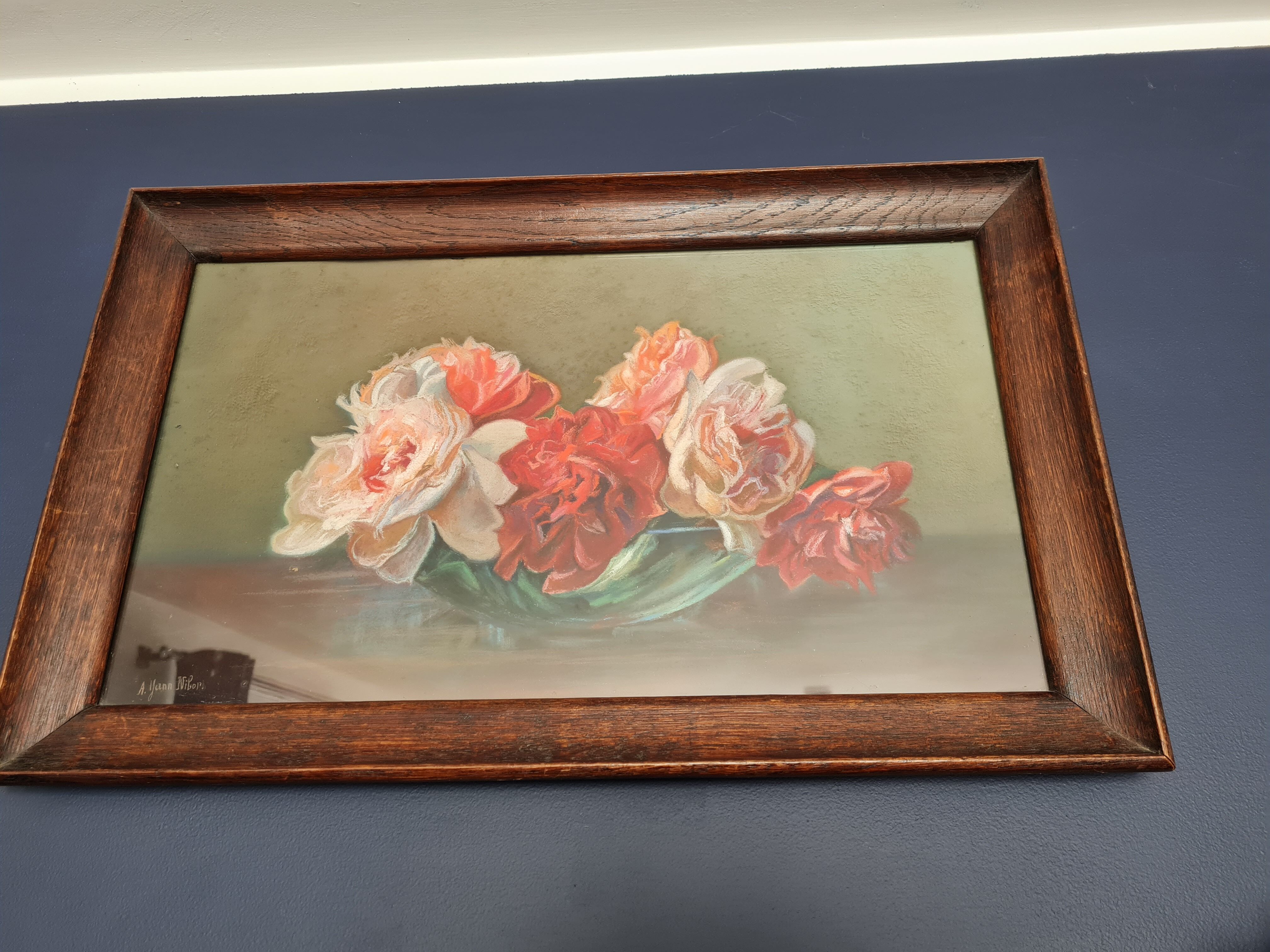 Pastel painting cut of peonies