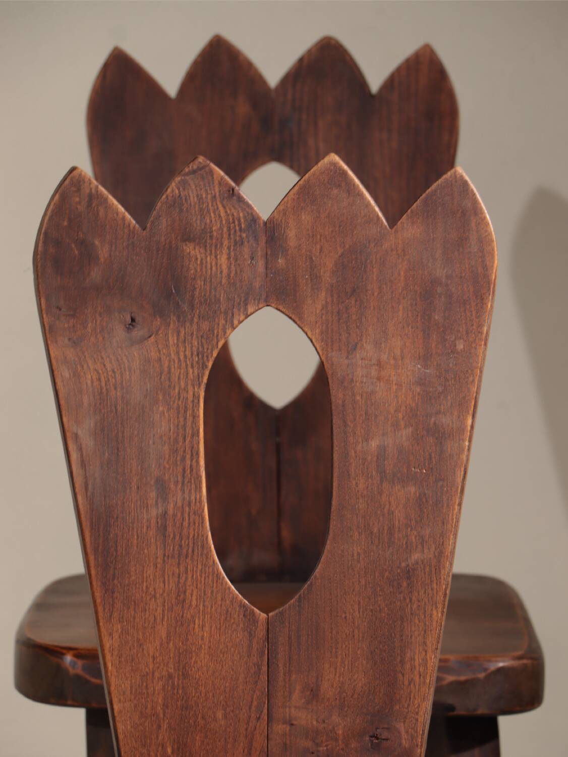 Pair of brutalist chairs in solid elm