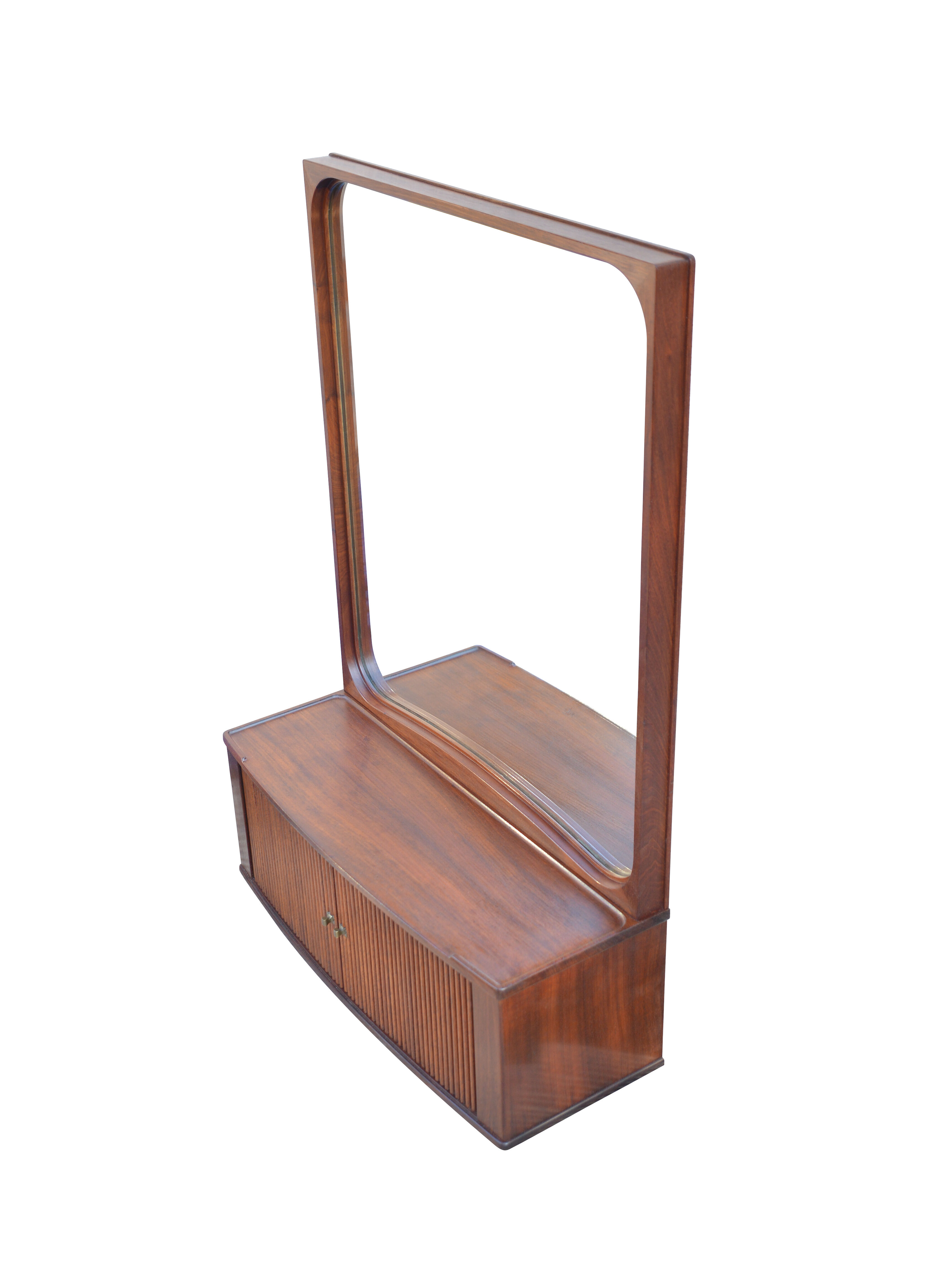 Vintage mid-century Danish mirror with tambour cabinet from 1950s 1960s. 46x67cm