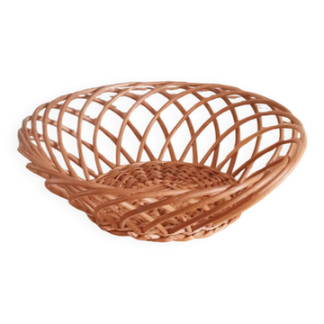 Panière ronde à fruits ou à pain en osier tressé vintage fabrication a