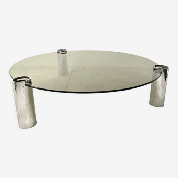 Table basse chrome et verre 1970