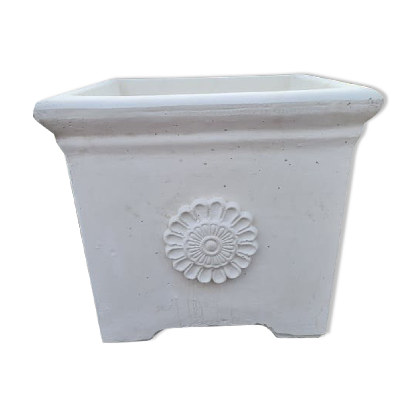 Contemporary reconstituted stone pot for the garden