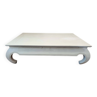 Low table in exotic wood with its safety glass protection