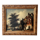 Dutch street scene oil painting in ornate frame signed Nijland
