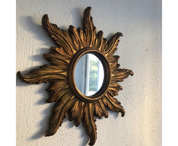 Miroir vintage 1960 soleil sorcière en bois doré - 58 cm | Selency