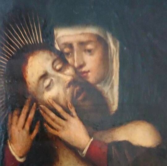 17th-century antique copper painting - Mary with Christ -
