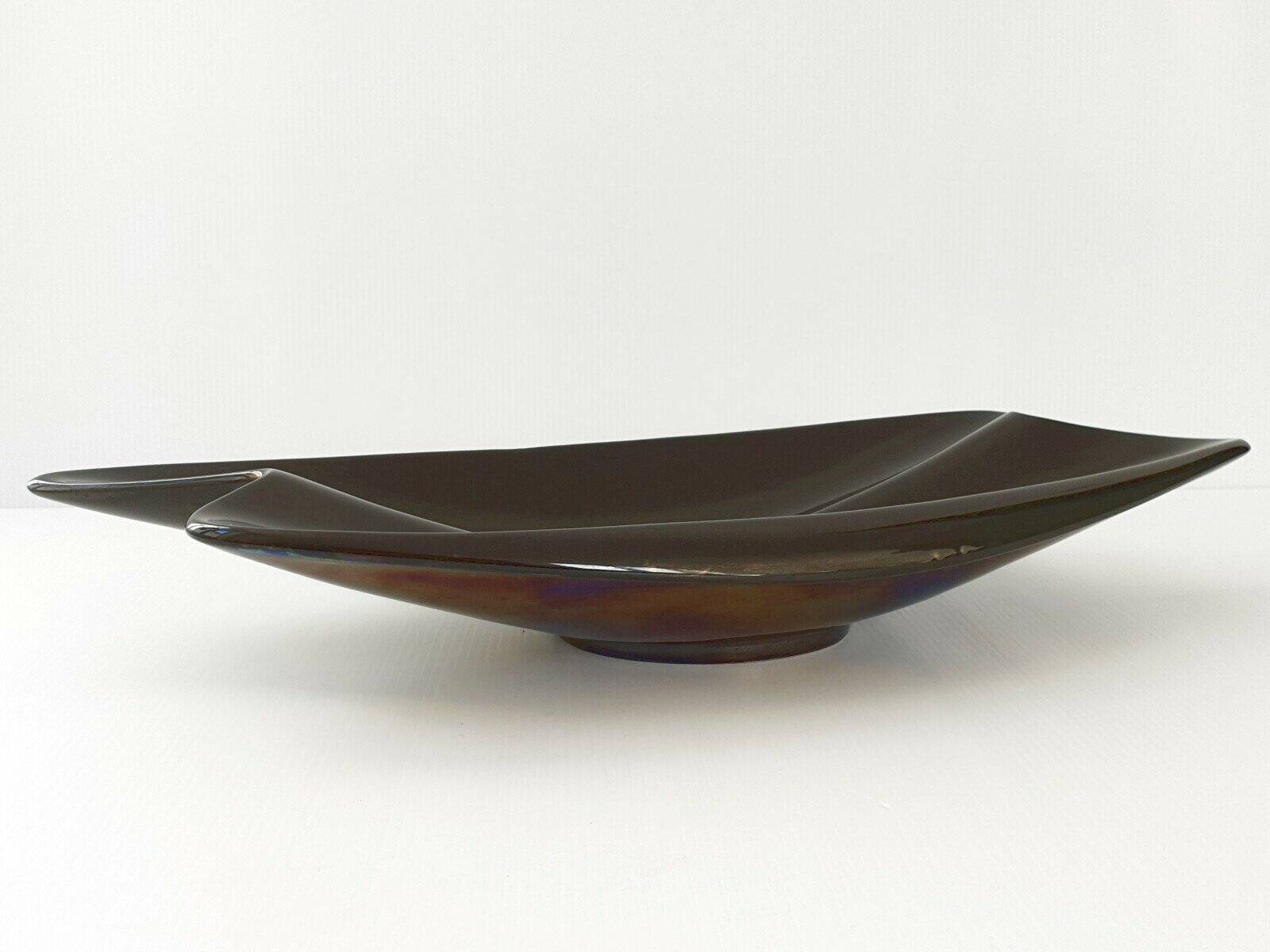 Verceram vintage 1960s black pearlescent ceramic fruit bowl