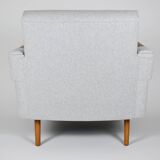 Fauteuil moderne du milieu du siècle, restauré, 1960, tissu gris clair