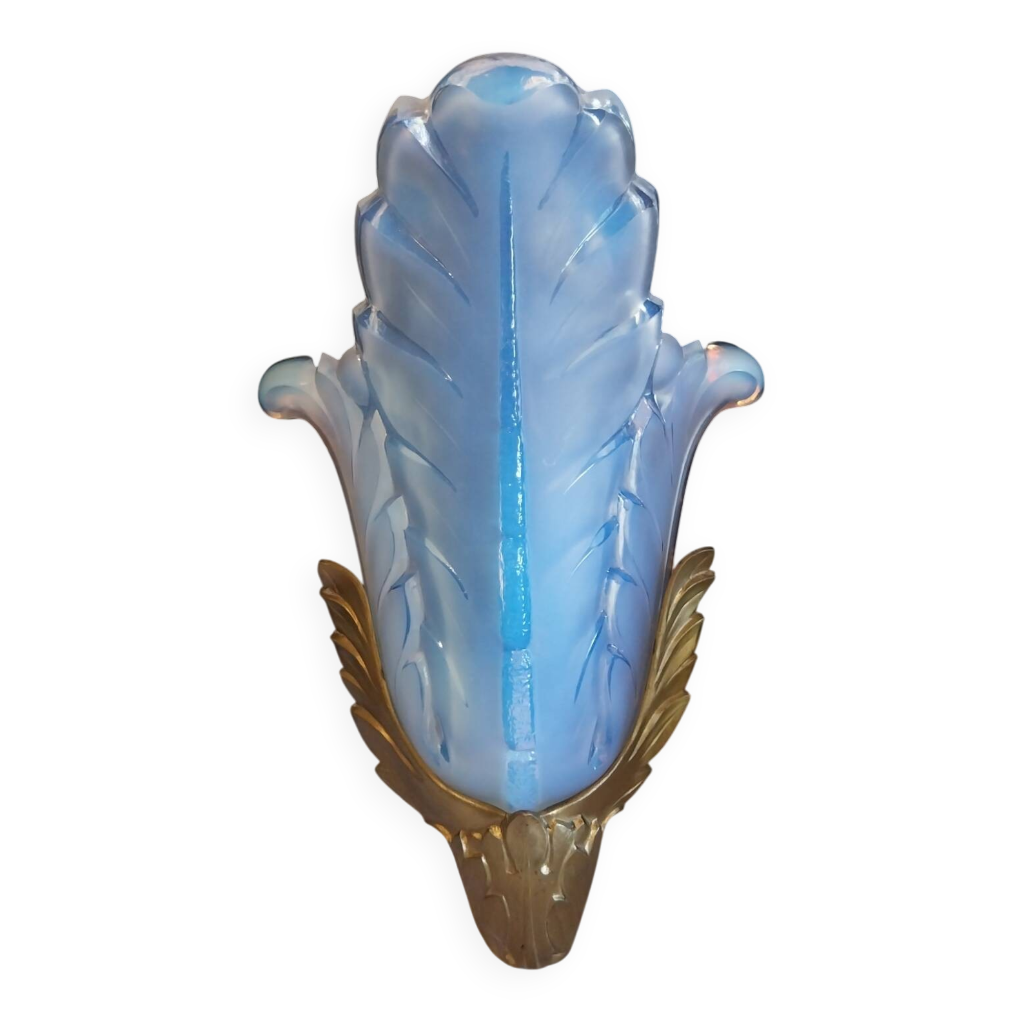 Antique Art Deco wall sconce in opalescent glass, Ezan France