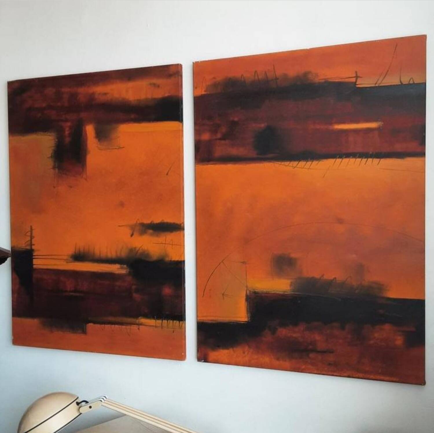 Dário Bosa abstract diptych (orange/red) signed / canvas Brasilian art