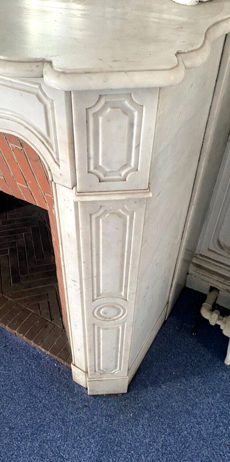 Louis XV style fireplace Model Pompadour White Carrara marble 20th century