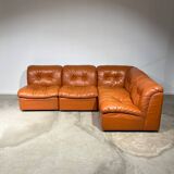 Salon modulable en cuir cognac