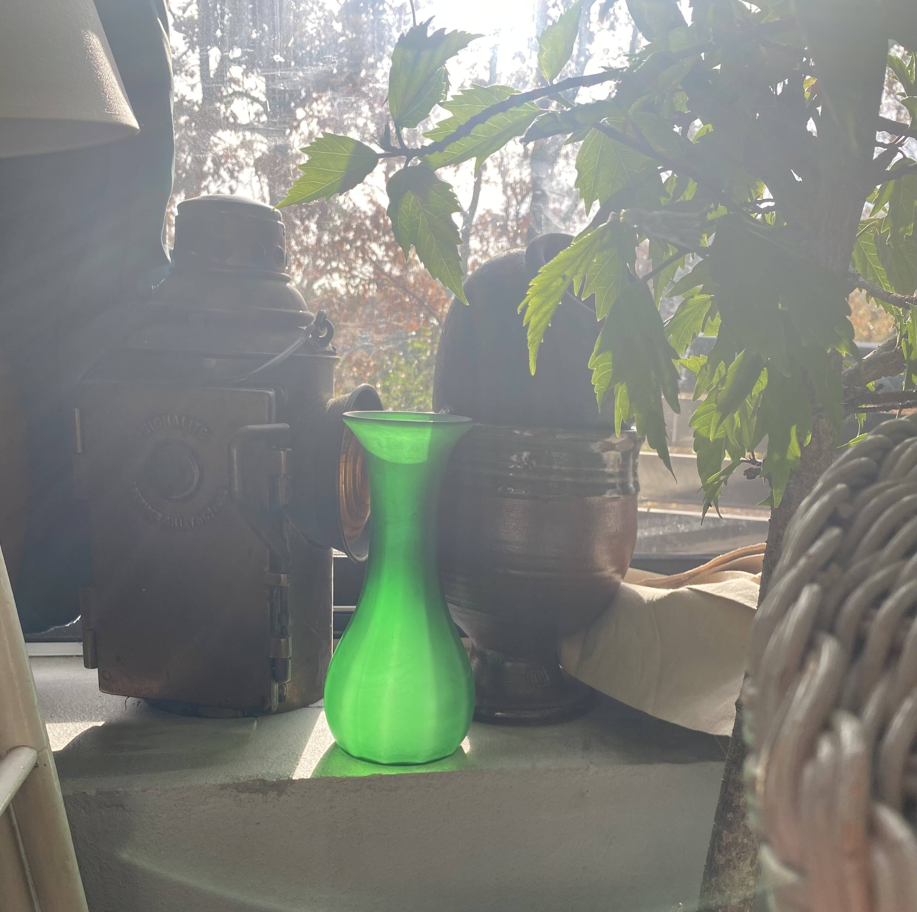 Green glass vase