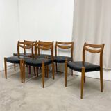 6 Scandinavian chairs in wood and black leatherette