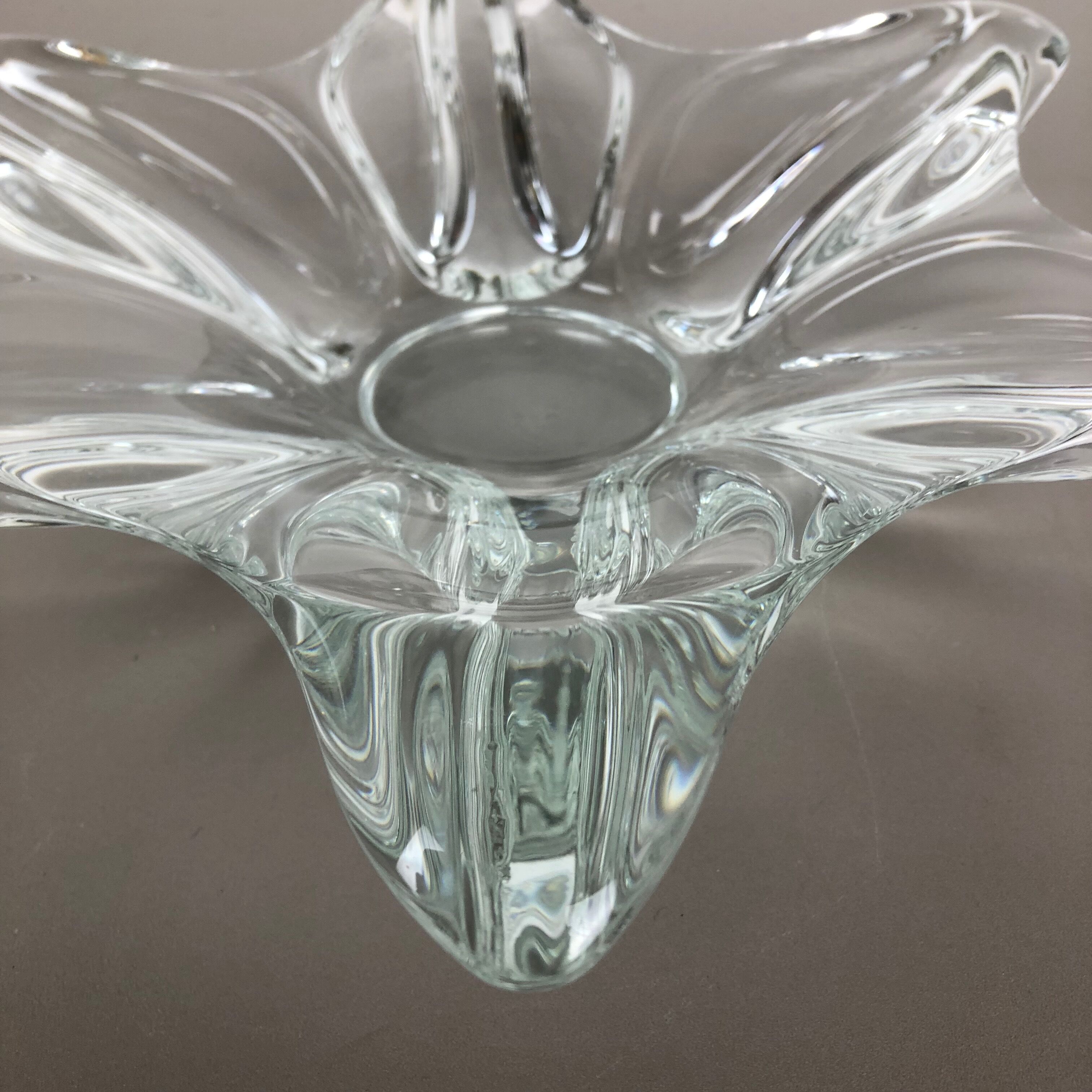 Large French Floral Crystal Glass Shell Bowl by Art Vannes, France, 1970s