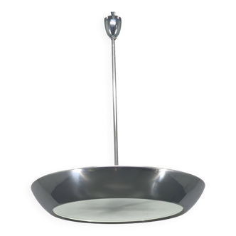 Bauhaus UFO Chandelier by Drupol, Chrome Glass Pendant, 1940s