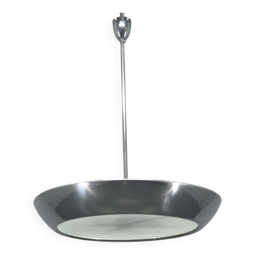 Bauhaus UFO Chandelier by Drupol, Chrome Glass Pendant, 1940s