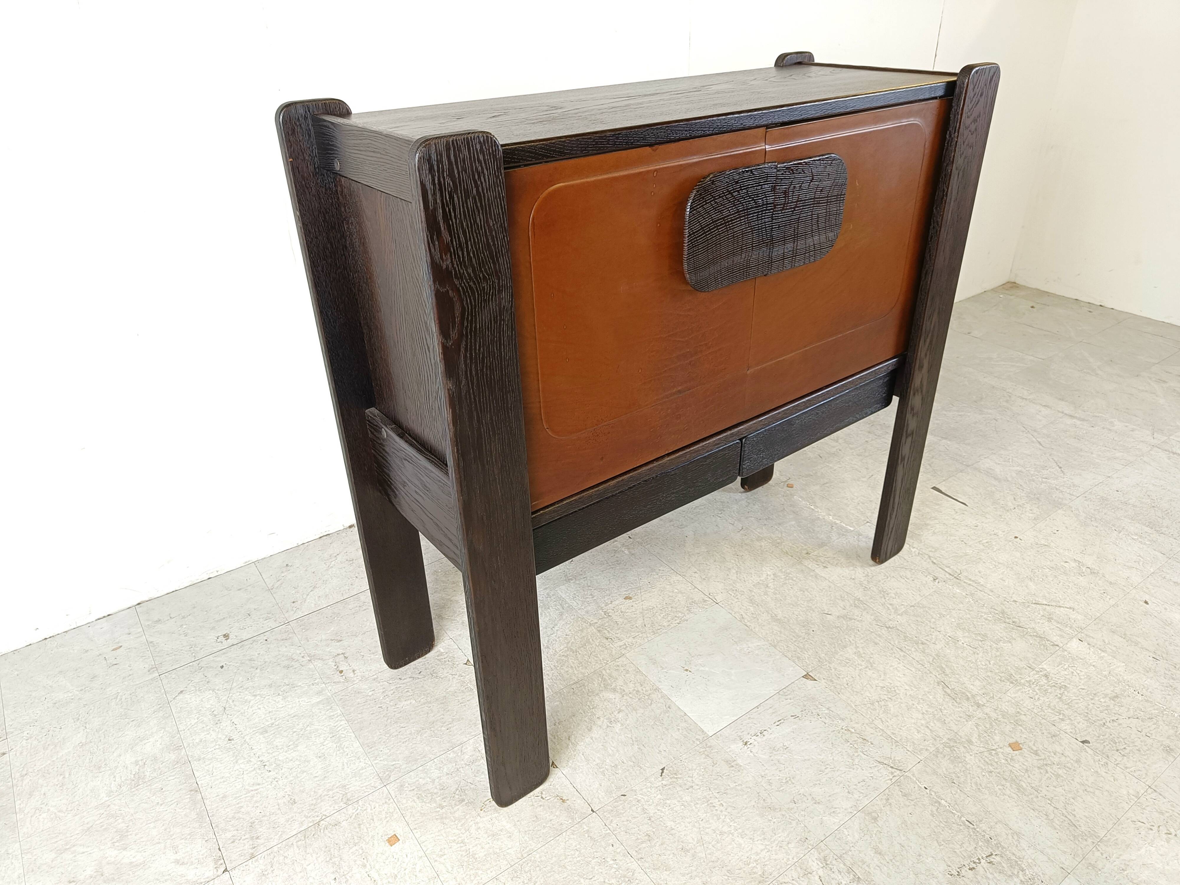 Vintage meather and wooden bar cabinet by Hi Plan, 1960s