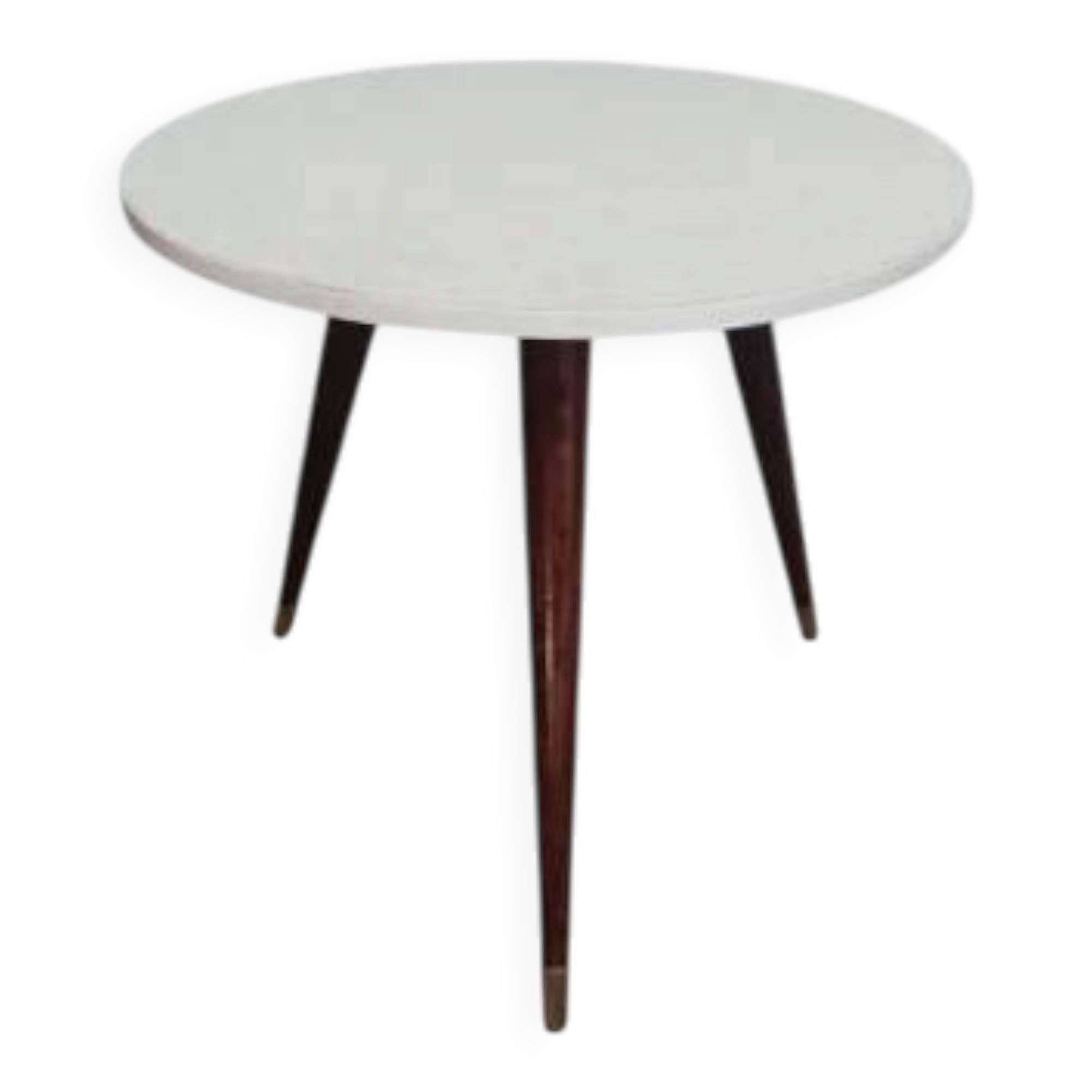 Vintage tripod side table in wood and formica.