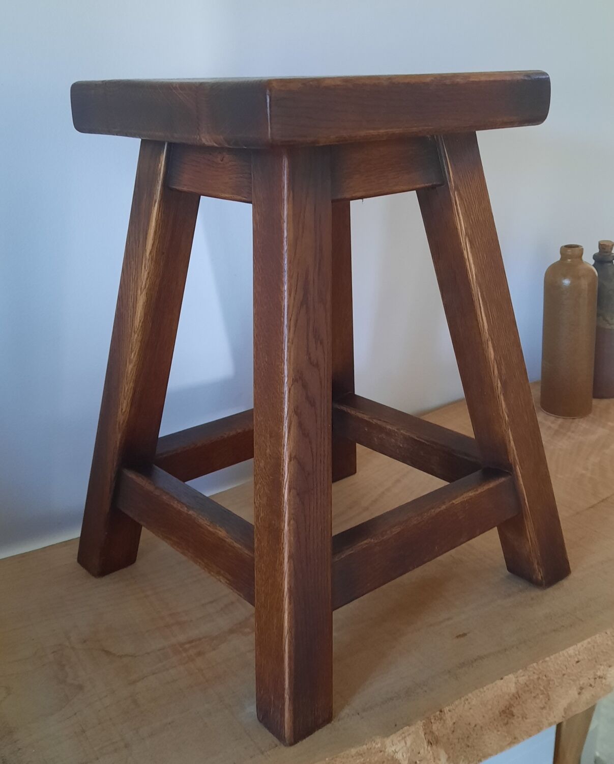 Solid oak wood stool