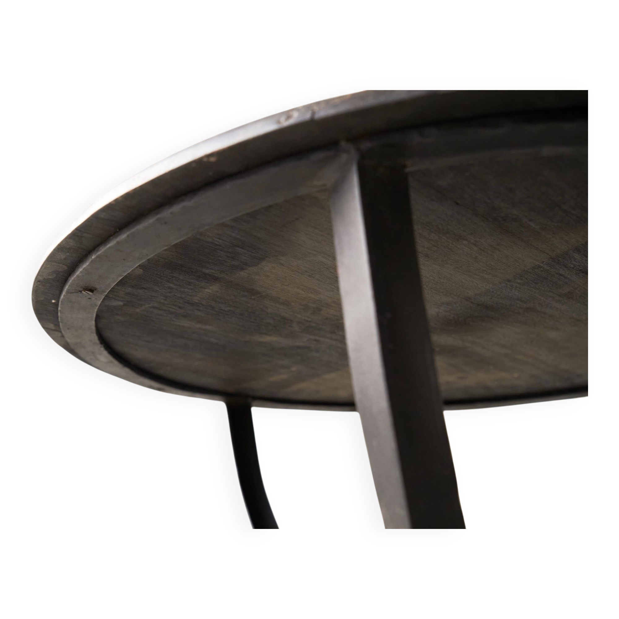 Table d'appoint Wabi Sabi métal forgé et bois teinté années 1920